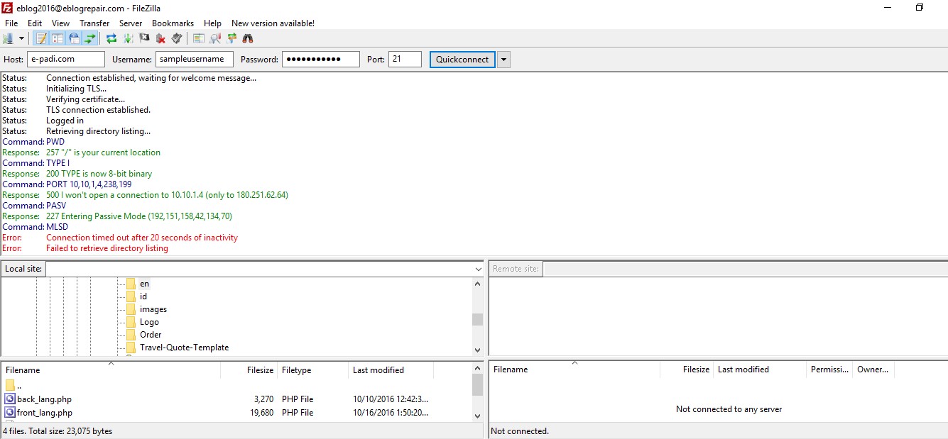 filezilla sftp server entering extended passive mode