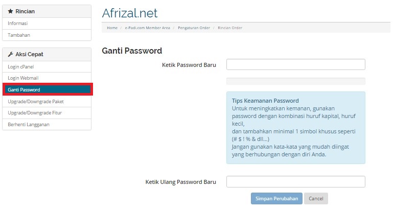 ganti password cpanel