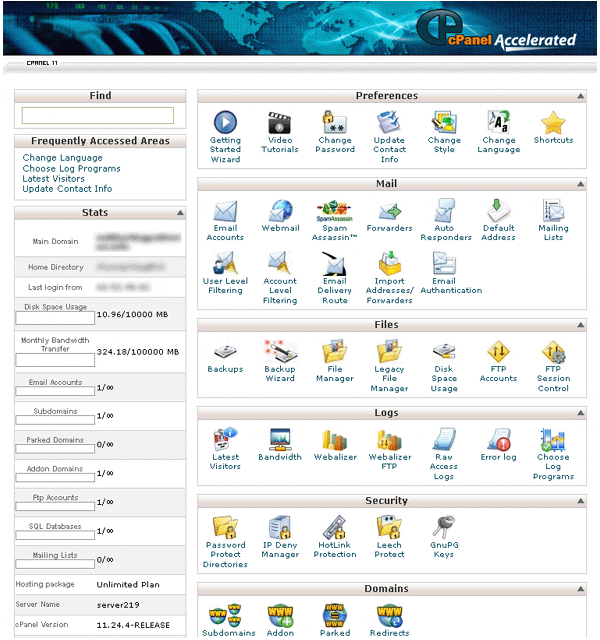 Hosting Features demo cpanel