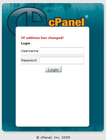 gagal login cPanel IP Address has changed