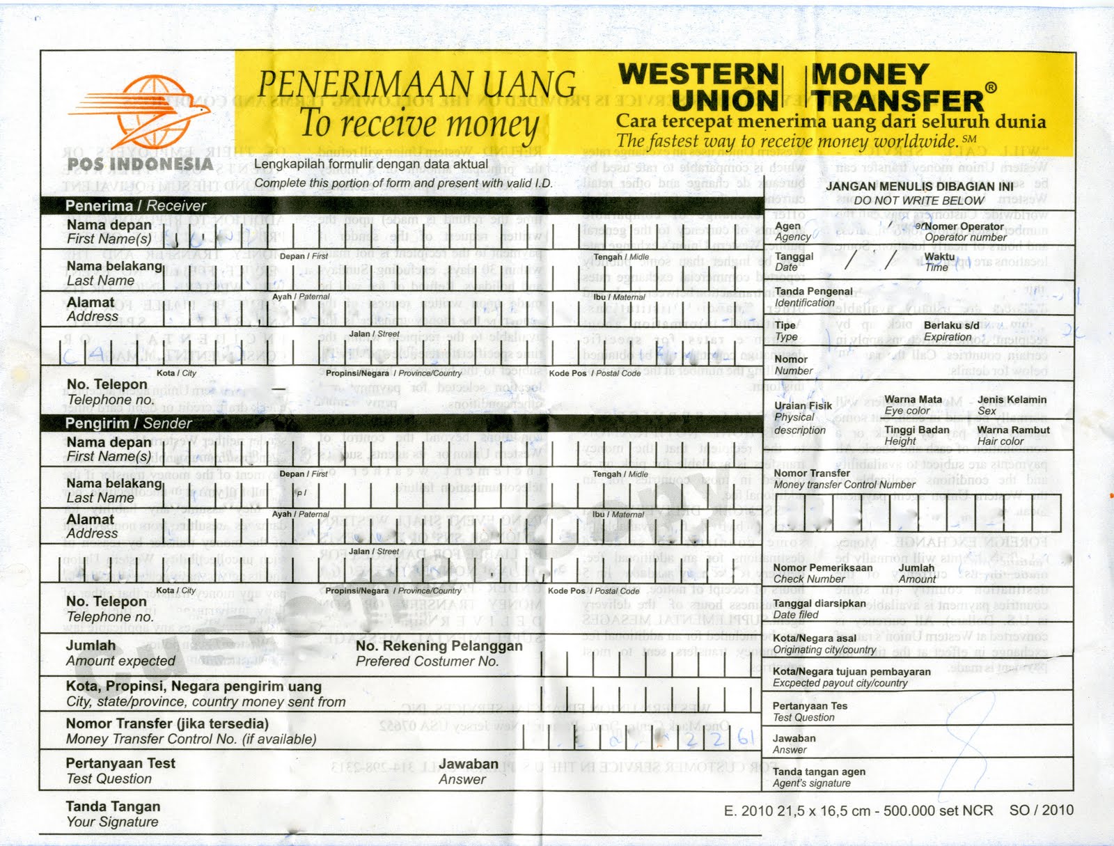 Image result for western union indonesia form