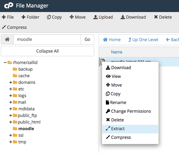 moodle upgrade extract file manager epadi